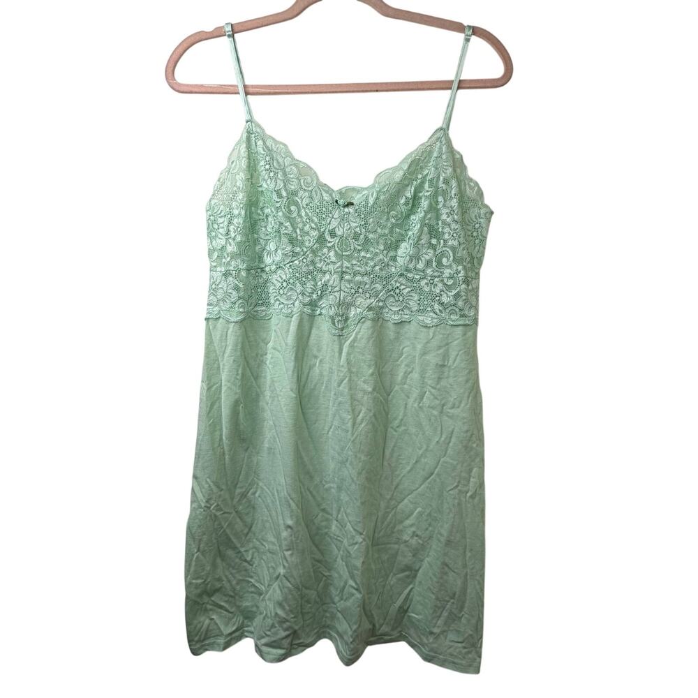 Lg Mint Vtg Victorias Secret Aqua Slip Dress Coquette Kawaii Y2k Floral Lace 00s